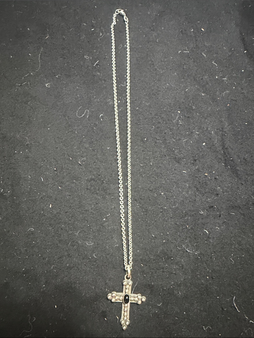 James Avery Silver Cross Necklace with Black Stone